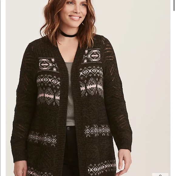 TORRID MULTI-COLOR GEOMETRIC PATTERN OPEN FRONT CARDIGAN 1X - Picture 2 of 12